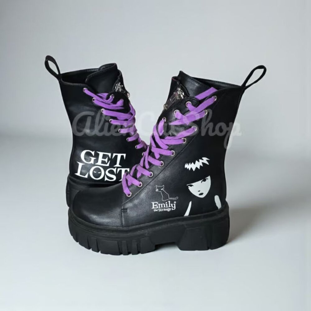**NEW** Leave Me Alone Combat Boots Dolls Kill x Emily The Strange Emo Goth